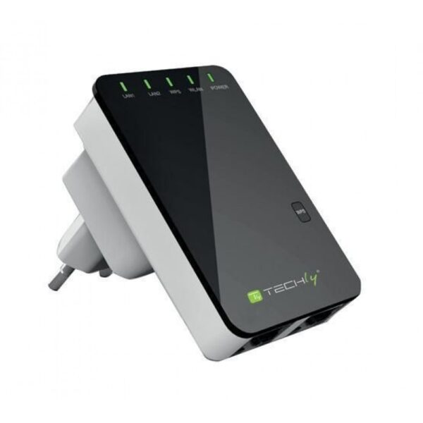 TECHLY 301078 Ripetitore Router Wireless 300N da Muro Repeater2 Nero/Bianco